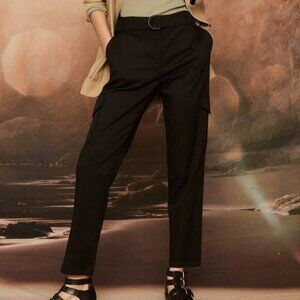 RW&Co Twill Mid-Rise Tapered-Leg Cargo Pant Black Size 10